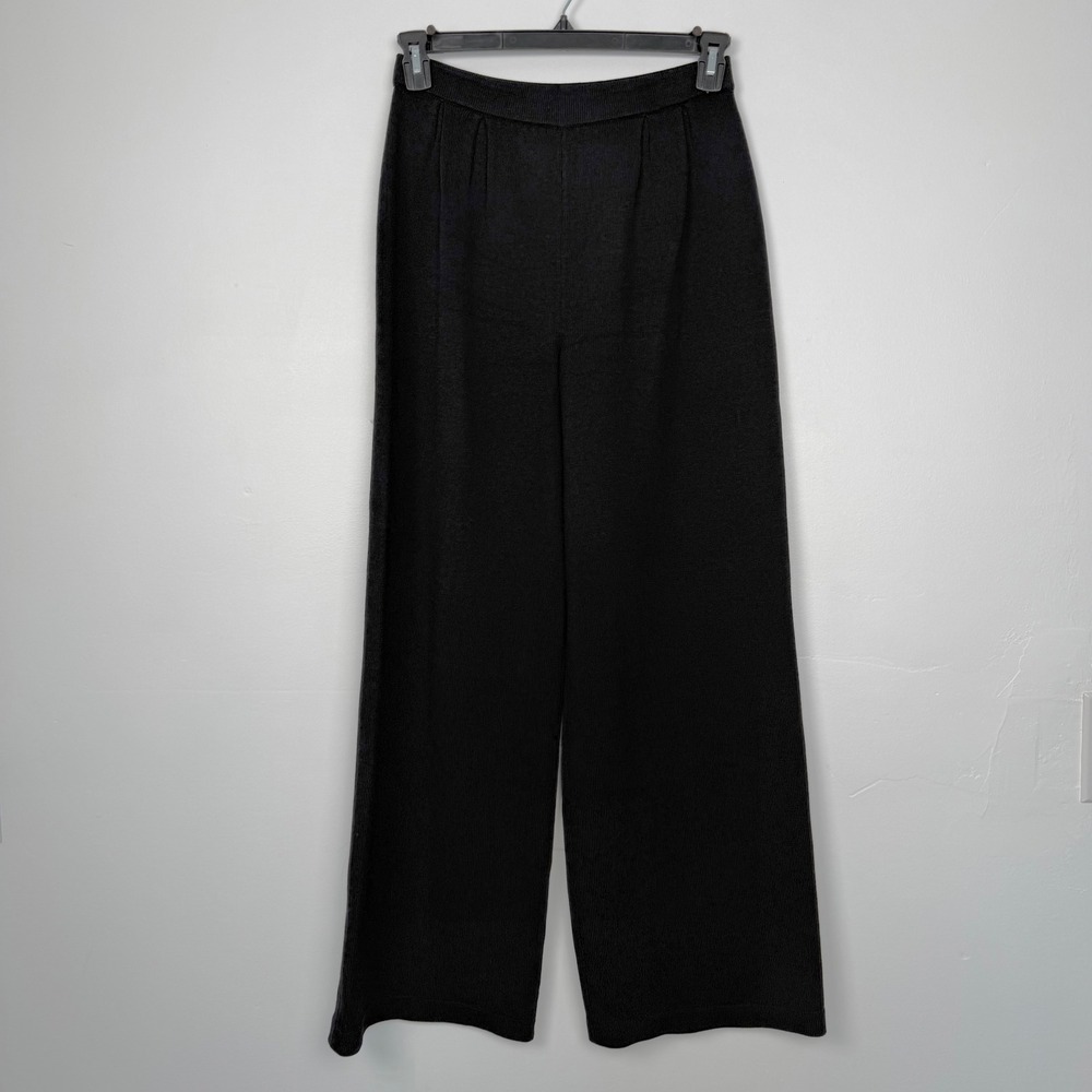 St. John Collection Marie Gray Black Santana Knit Wide Leg Pants Size 6
